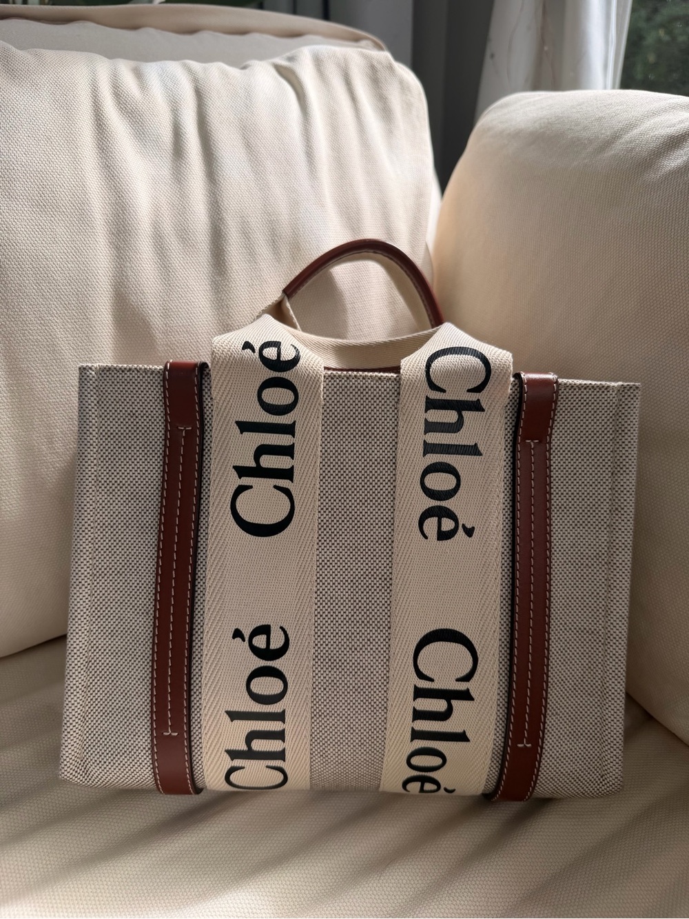 Chloé Small Woody Canvas Tote Bag with Dust Bag
